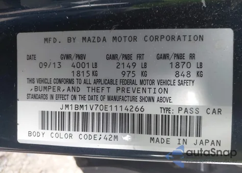 2014 Mazda Mazda3 I Touring z USA, uszkodzony, nr VIN JM1BM1V70E1114266